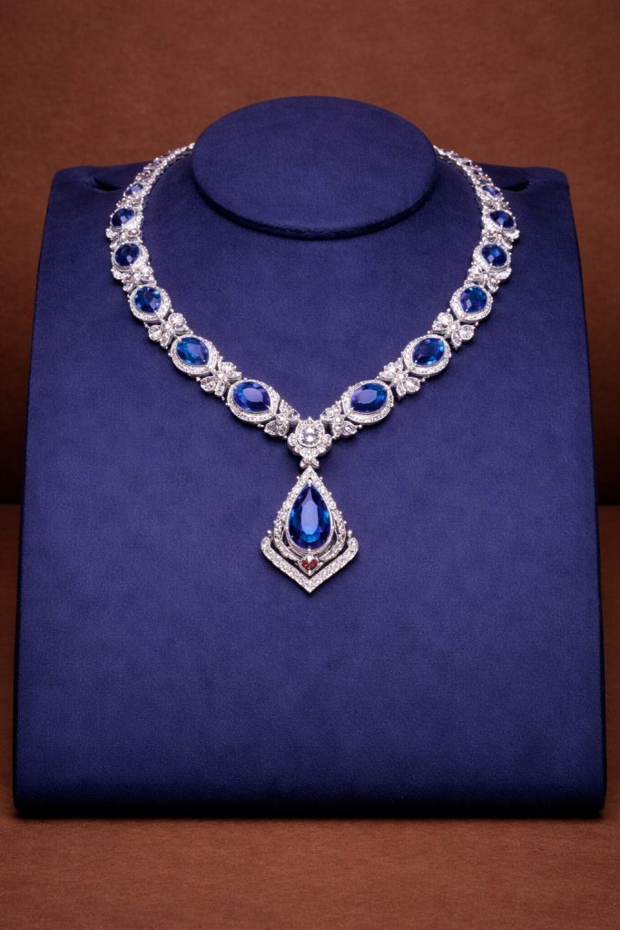 colar de safira e diamantes azul