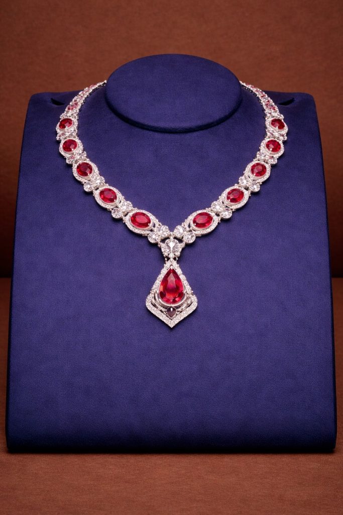 colar de safira e diamantes vermelho